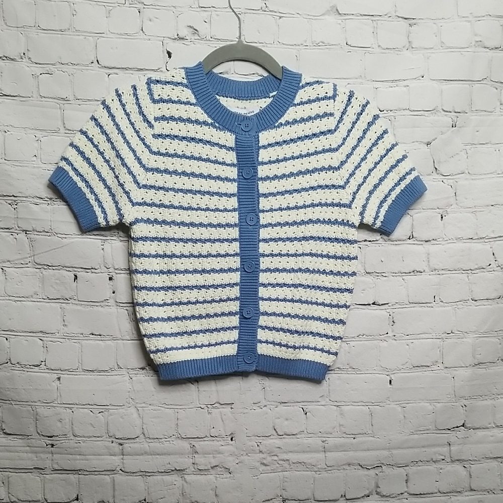 Urban Revivo Womens Cotton Knot Sweater Size US 4 Sky Blue/White Stripe New Cond